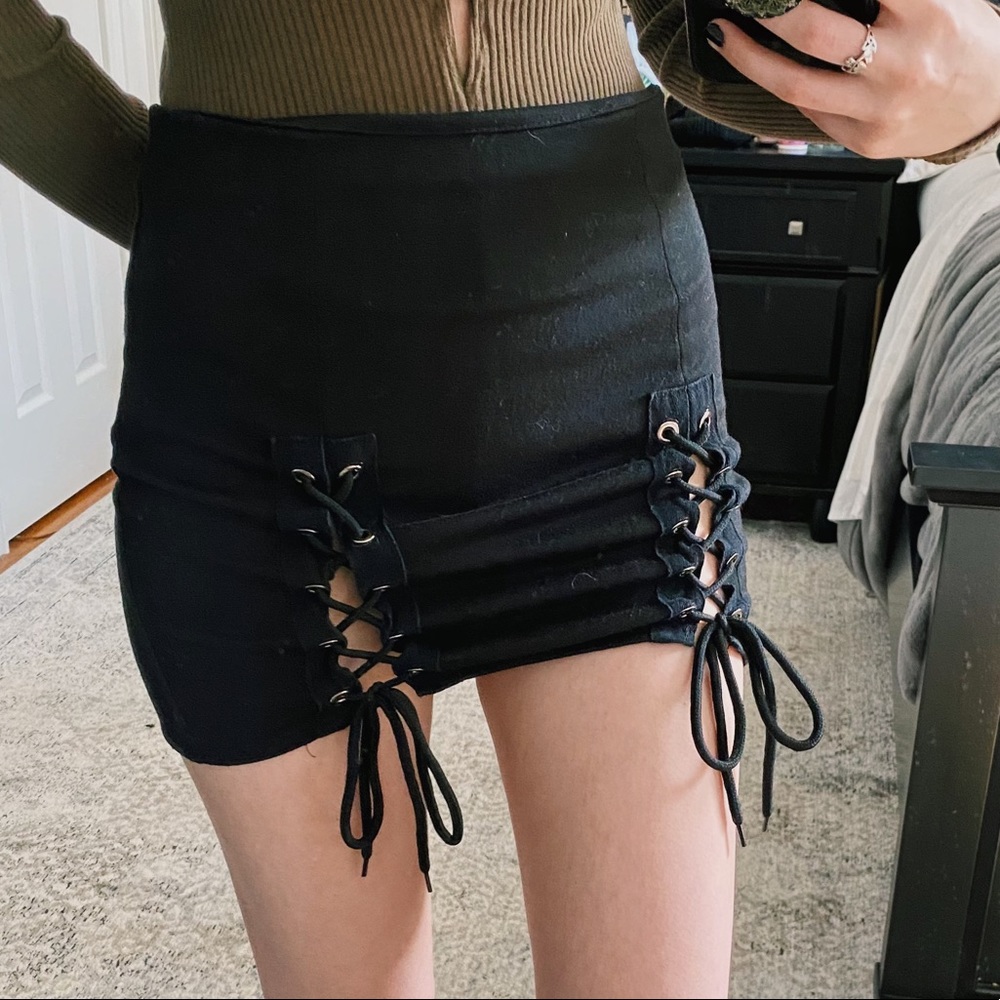 Black Lace Up Mini Skirt